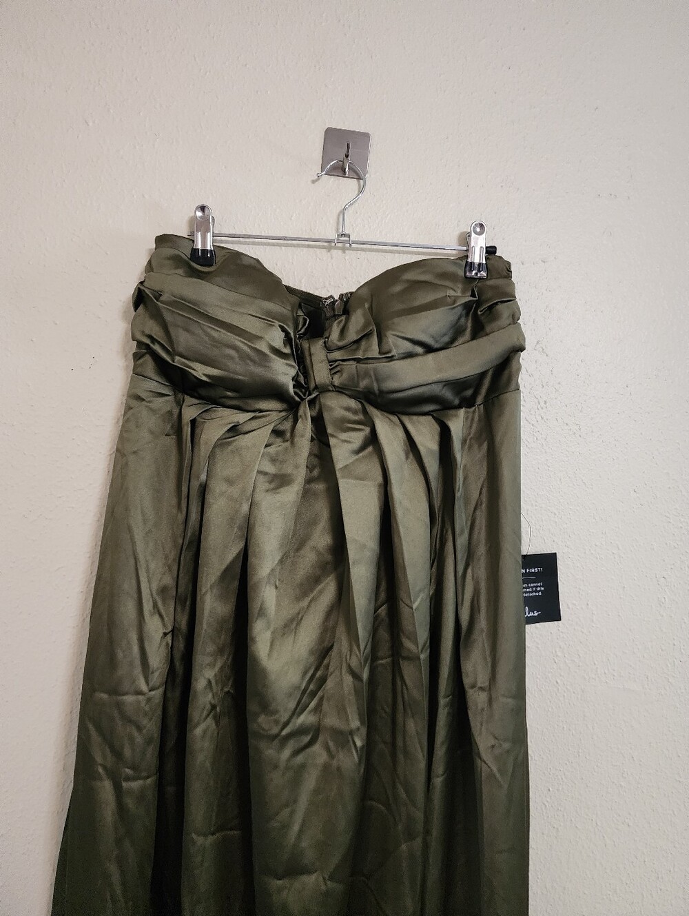 Lulus Memorable Entrance Olive Green Strapless Satin Maxi Dress XL Wedding Party - Picture 6 of 9